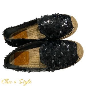 Tory Burch Glitter Flat Espadrille Shoes
